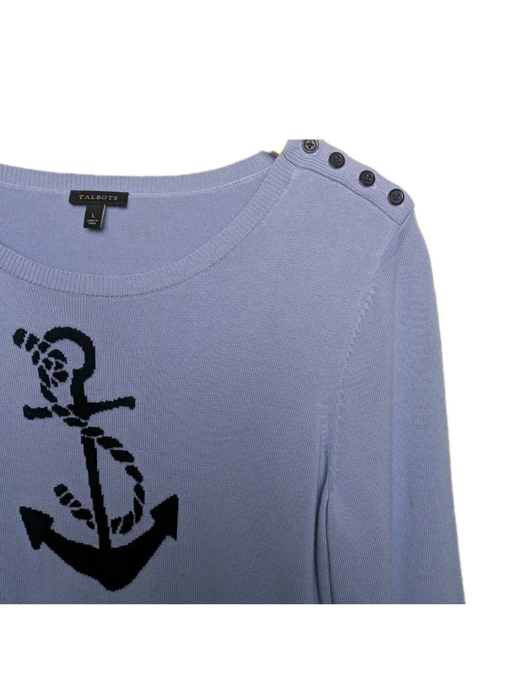 Talbots Nautical Crewneck Sweater Large with Navy Anchor